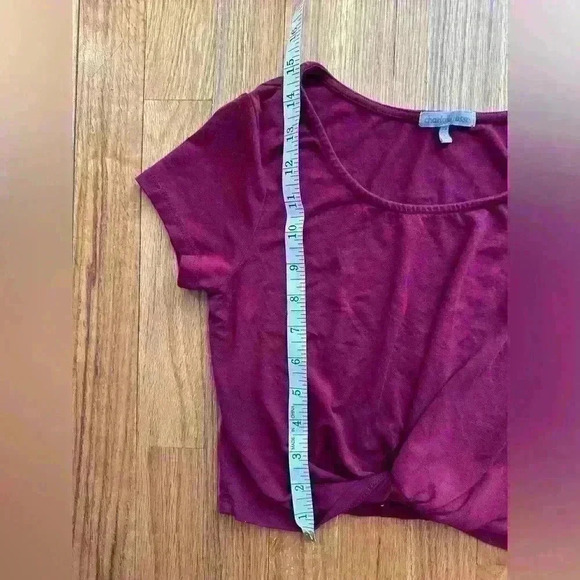 LIKE NEW Women's Summer Causal Short Sleeve Round Neck Crop Tops Twist Front Tee - Picture 4 of 4